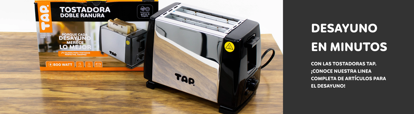 TAP toaster next to its packaging box